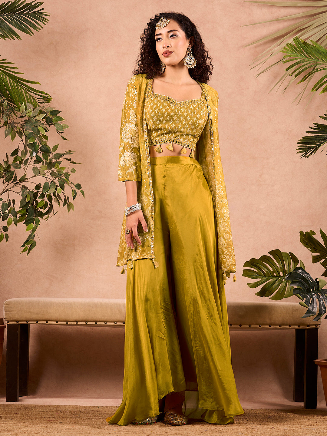 Unleash Your Inner Sunshine with our Glamorous Yellow-Colored Kurt Set- Zola