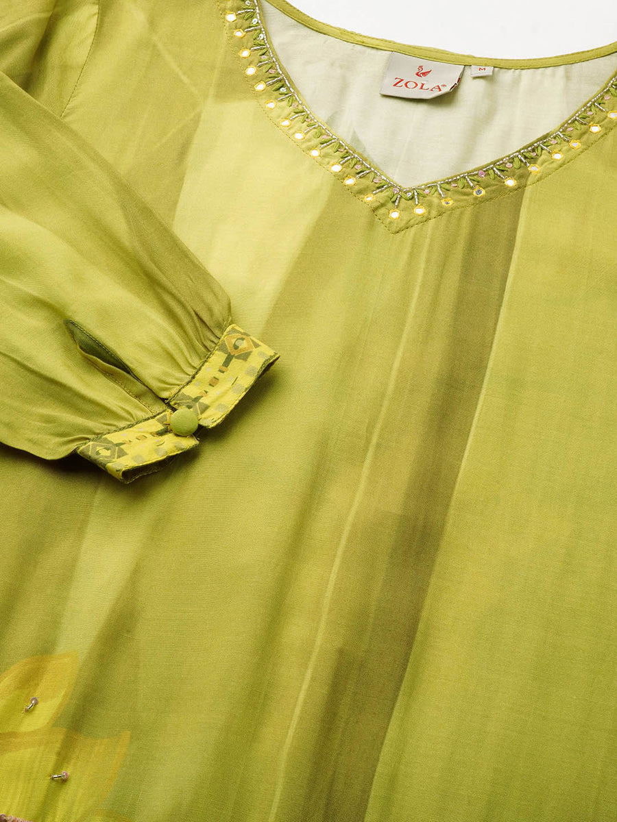 Comfort Fit Lime Green Muslin Kurta Set for Women Online Zola