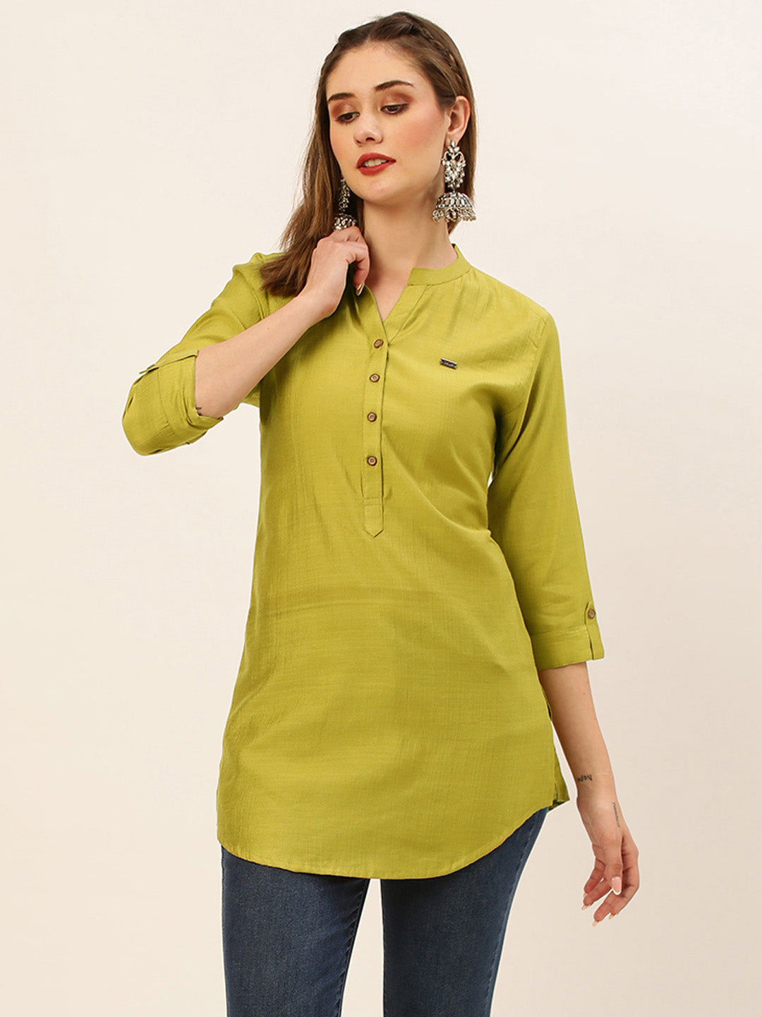 Rayon Solid Mustard Straight Tunic
