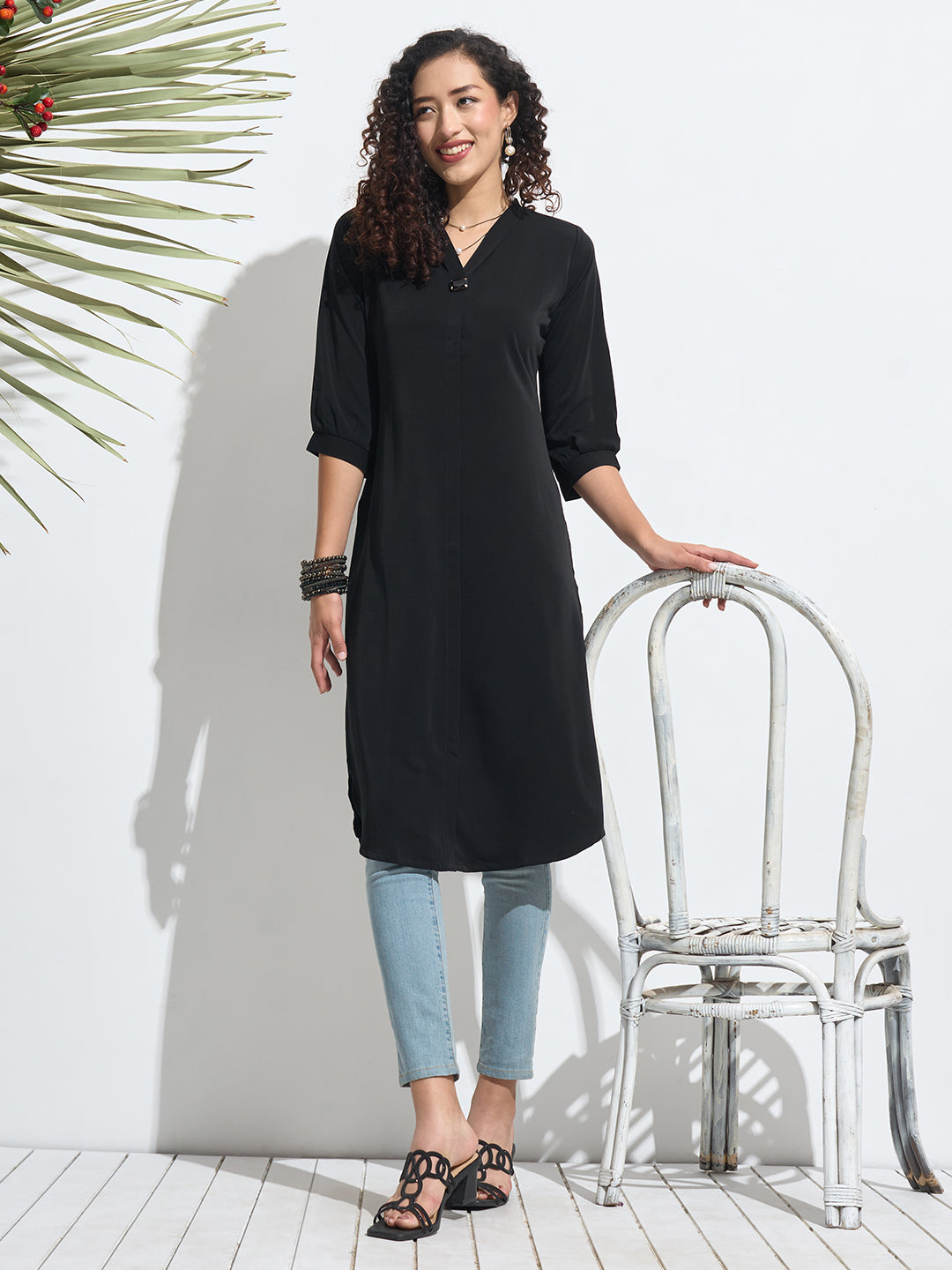 Buy Black Comfort Fit Viscose Kurta for Women Online - Zola