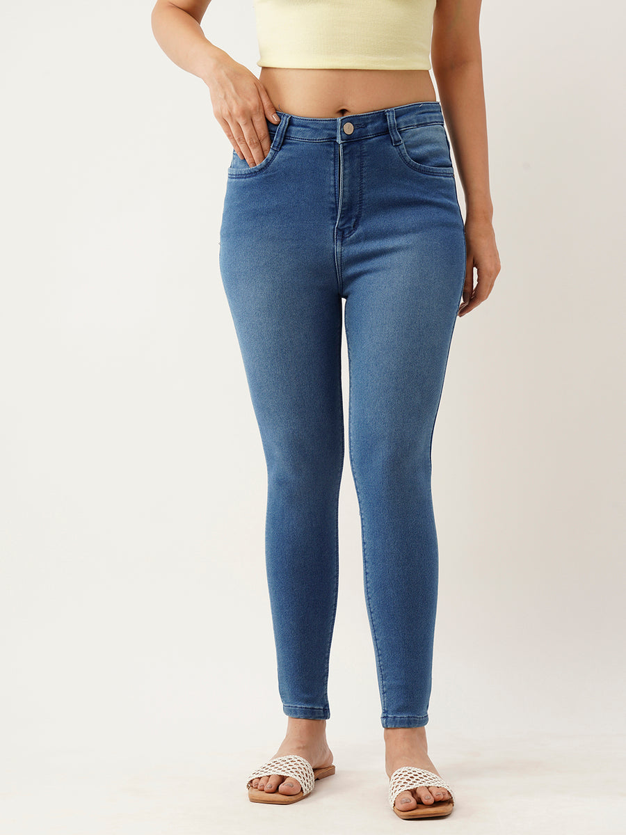 Denim High Rise Stone Blue Regular Fit Jeans For Women- Zola
