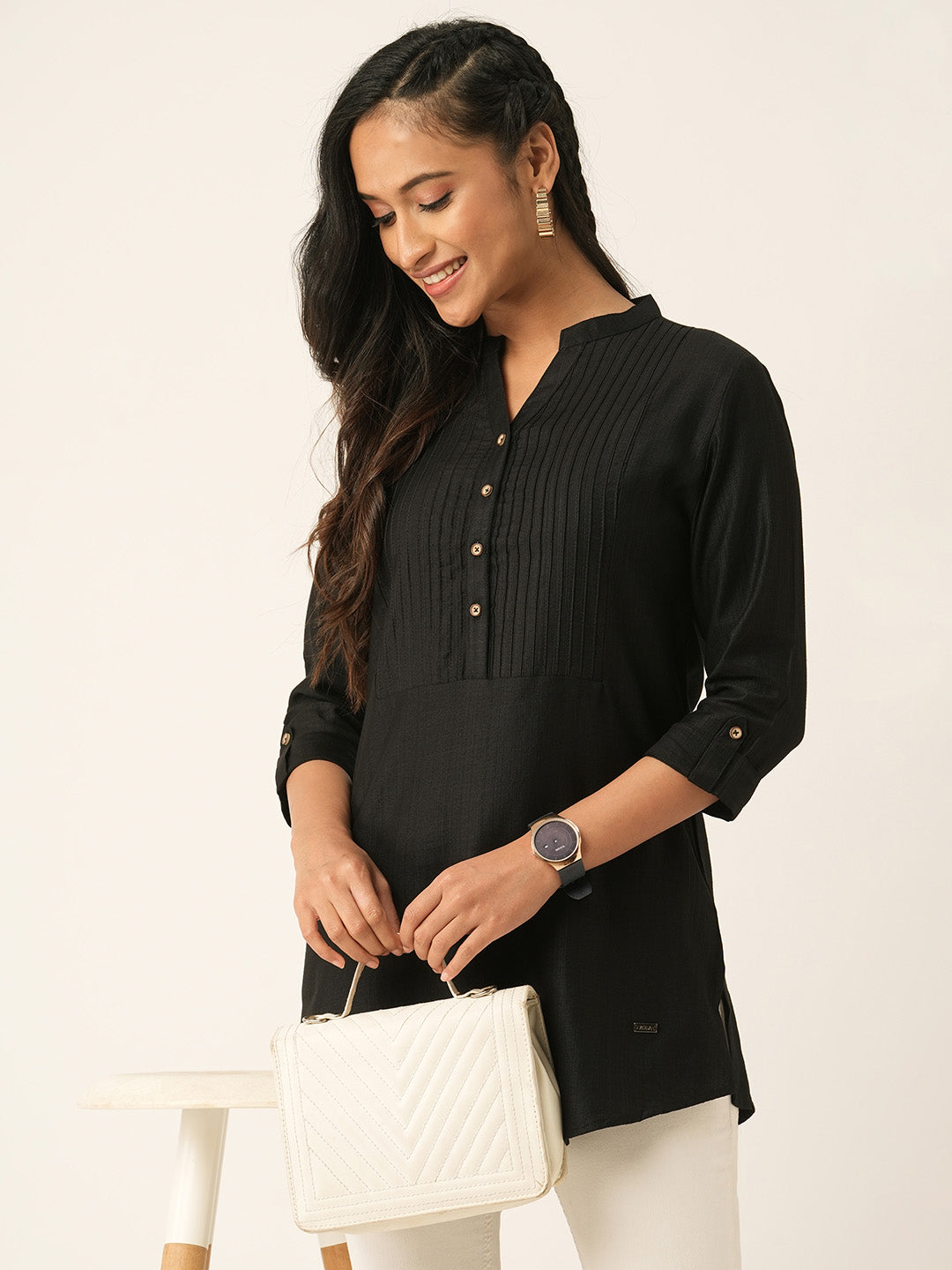 Black Comfort Fit Rayon Tunics for Women