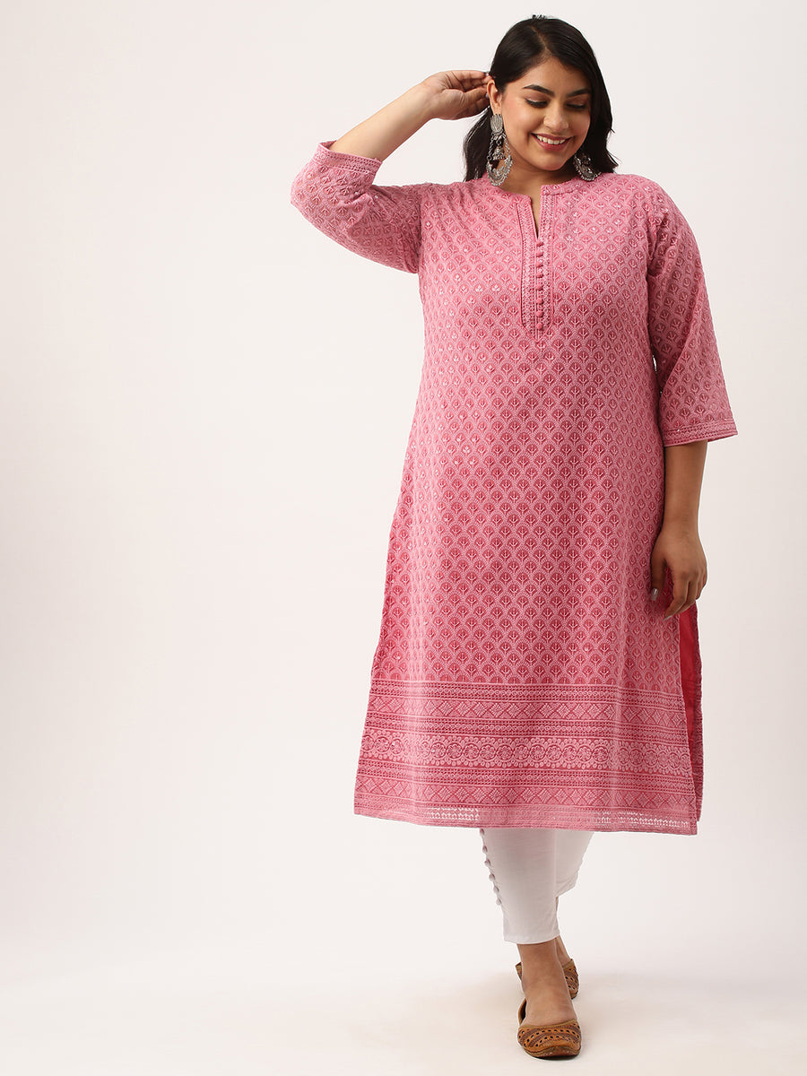 Onion Plus Size Chikankari Embroidery Kurta for Women