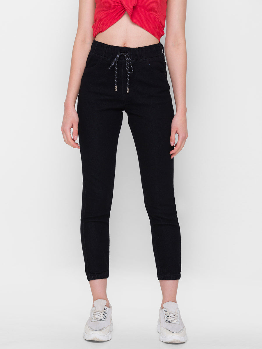 Black denim joggers online womens