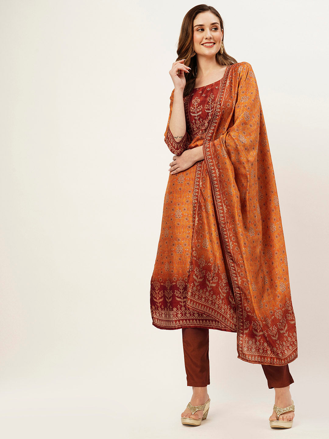 Orange Kurta set with Dupatta for women