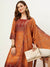 ZOLA Round Neck Silk All Over Floral Print Orange Straight Kurta Set With Dupatta For Women