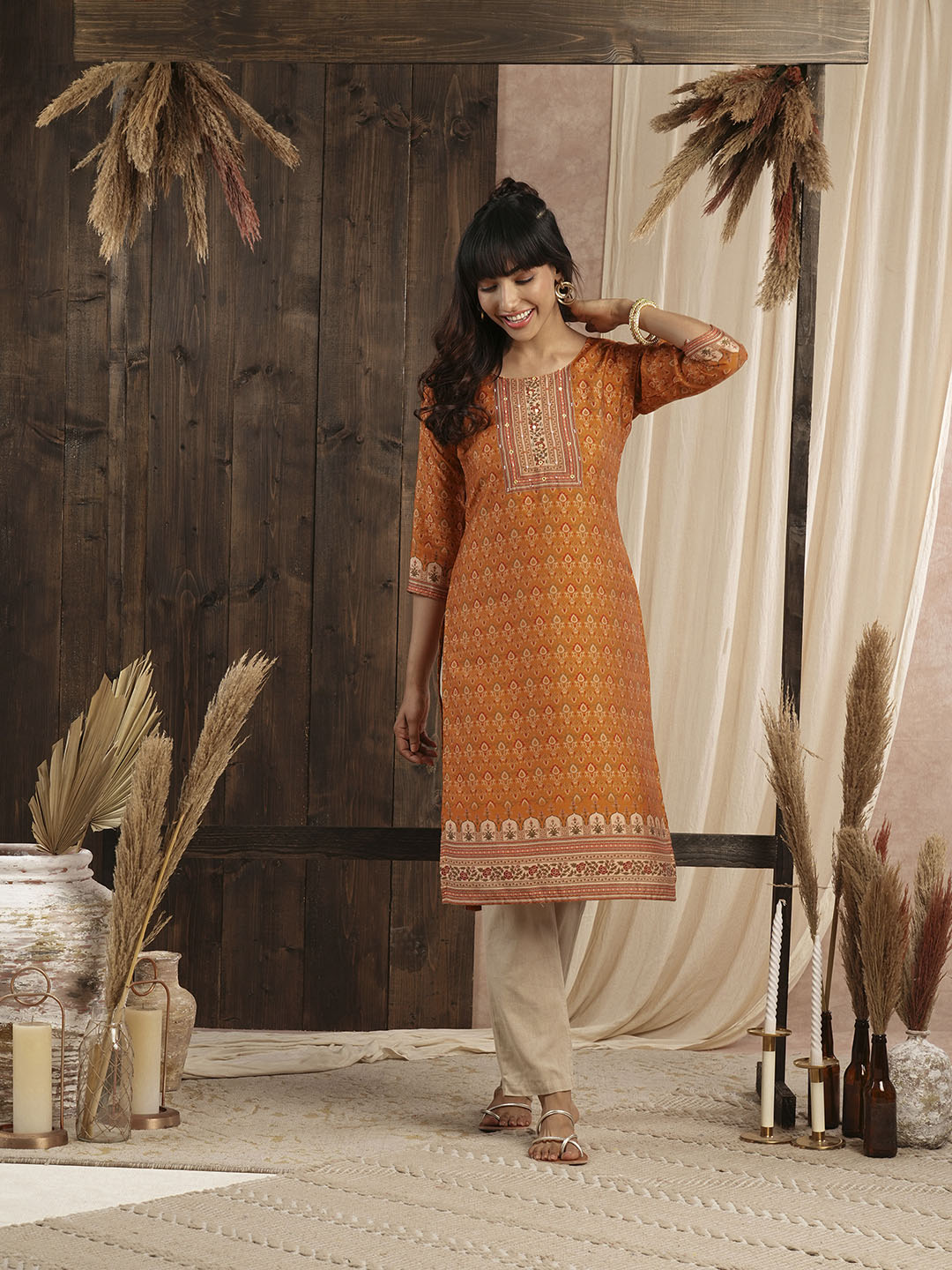 Mustard muslin kurta