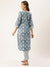 ZOLA Exclusive Round neck Cotton All Over Ikat Print Blue Straight Kurta Set For Women