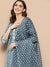 ZOLA Round Neck Cotton All Over Ethnic Print Blue Straight Kurta Set With Dupatta For Women