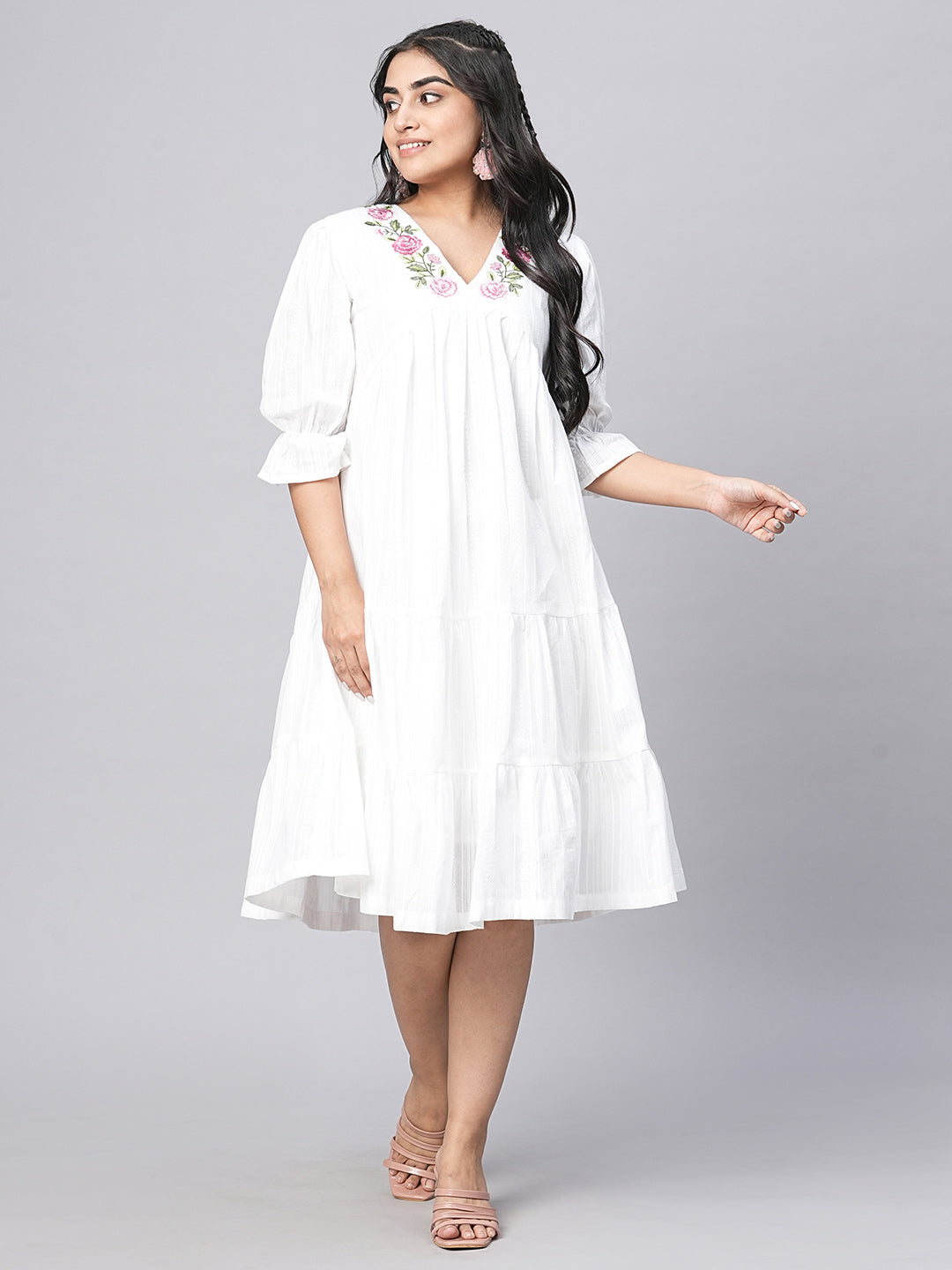 White Cotton Ethnic Dress for women