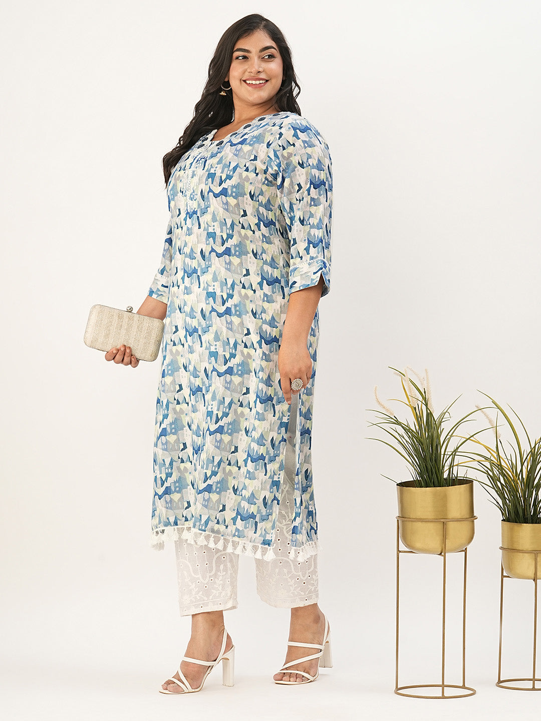 Buy Blue Comfort Fit Cotton Kurta for Women Online - Zola