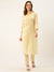 ZOLA Exclusive Round Neck Rayon All Over Stripe Print With Embroidery Lemon Straight Kurta Set For Women