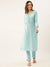 ZOLA Exclusive Round Neck Rayon All Over Stripe Print With Embroidery Light Blue Straight Kurta Set For Women