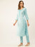 ZOLA Exclusive Round Neck Rayon All Over Stripe Print With Embroidery Light Blue Straight Kurta Set For Women