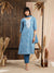 Blue Cotton embroidery on yoke suit set with dupatta