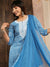 Blue Cotton Suit Set with printed borders on Dupatta
