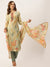 Exclusive Round Neck Muslin All Over Abstract Print with Embroidery Light Green Kurta Set With Dupatta For Women - ZOLA