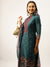 ZOLA Mandarin Collar Chanderi Silk All Over Ethnic Print Teal Straight Kurta Set With Dupatta For Women
