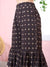 ZOLA Round Neck Georgette Stripe Print Machine Embroidery Black Kurta Set With Dupatta For Women