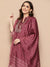 ZOLA Mandarin Collar Chanderi Silk Floral Butti Print Machine Embroidery Wine Kurta Set With Dupatta For Women