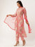 ZOLA Round Neck Muslin All Over Floral Print Pink Naira Cut Kurta Set With Dupatta For Women