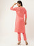 ZOLA Round Neck Rayon Solid Print Embroidery & Sequin Work Coral Straight Kurta Set For Women