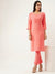 ZOLA Round Neck Rayon Solid Print Embroidery & Sequin Work Coral Straight Kurta Set For Women