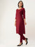 ZOLA Round Neck Rayon Solid Print Embroidery & Sequin Work Maroon Straight Kurta Set For Women