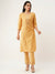 ZOLA Round Neck Rayon Solid Print Embroidery & Sequin Work Mustard Straight Kurta Set For Women