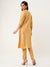 ZOLA Round Neck Rayon Solid Print Embroidery & Sequin Work Mustard Straight Kurta Set For Women
