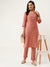 ZOLA Round Neck Rayon Solid Print Embroidery & Sequin Work Onion Straight Kurta Set For Women
