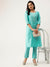 ZOLA Round Neck Rayon Solid Print Embroidery & Sequin Work SkyBlue Straight Kurta Set For Women