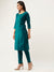 ZOLA Round Neck Rayon Solid Print Embroidery & Sequin Work Teal Straight Kurta Set For Women