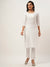 ZOLA Round Neck Rayon Solid Print Embroidery & Sequin Work White Straight Kurta Set For Women
