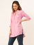 Zola Exclusive Mandarin Collar Rayon Solid Pink Straight Tunic For Women