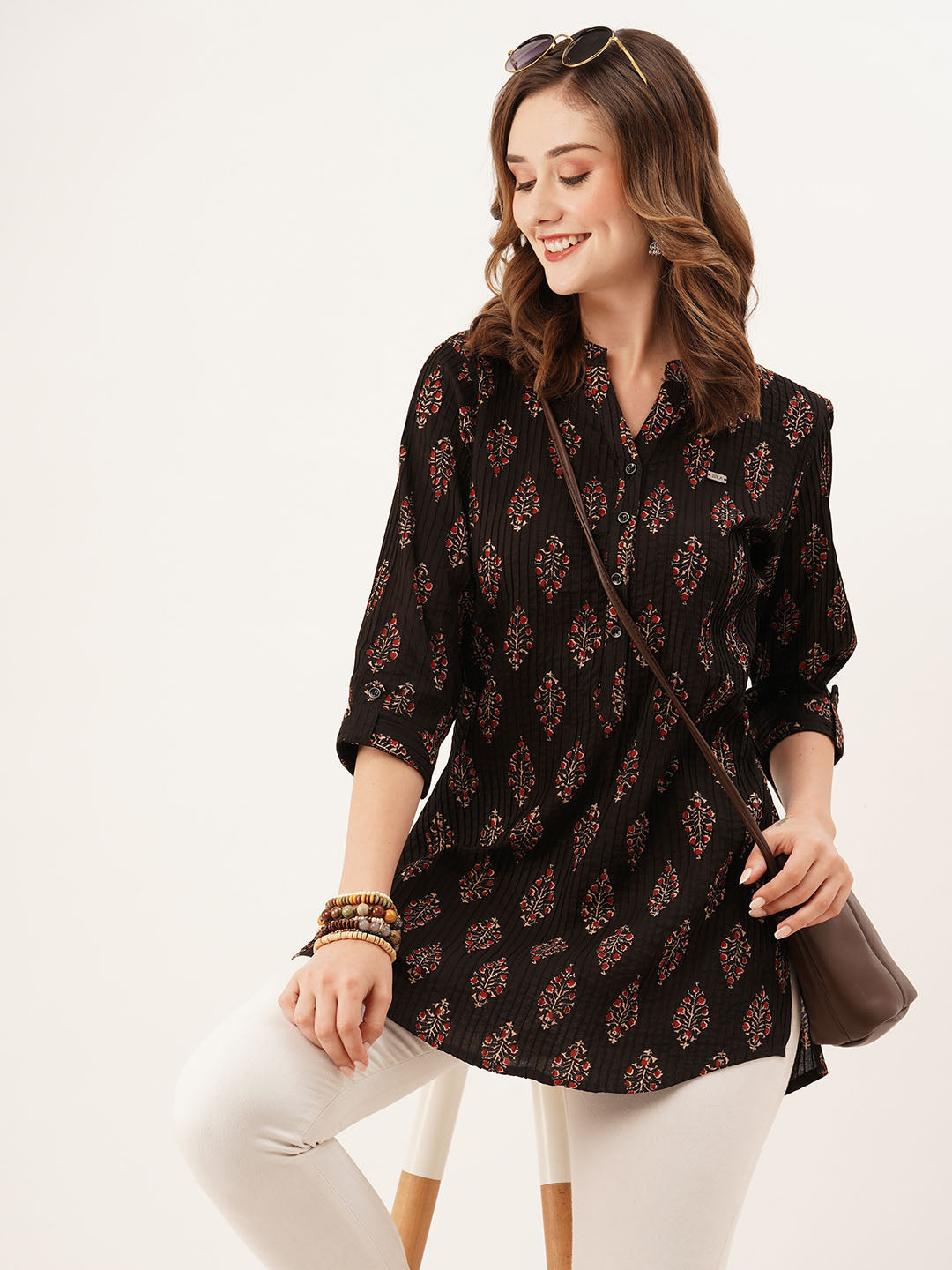 Floral Block Print Black Tunic