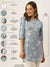 ZOLA Exclusive Mandarin Collar Rayon All Over Floral Print Blue Straight Tunic For Women