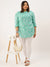 ZOLA Exclusive Mandarin Collar Rayon All Over Floral Dabu Print Aqua Straight Tunic For Women