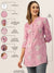 Mandarin Collar Rayon Floral Print Pink Straight Tunic For Women