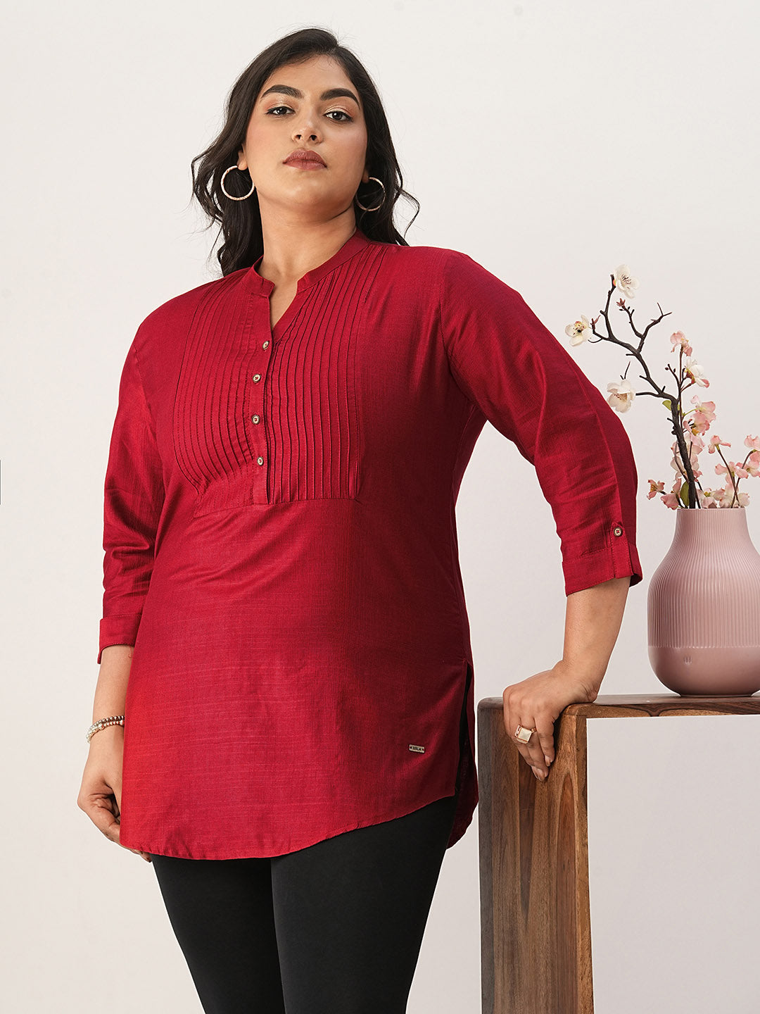 Buy Red Comfort Fit Rayon Tunics for Women Online India Hip Length Straight - Zola