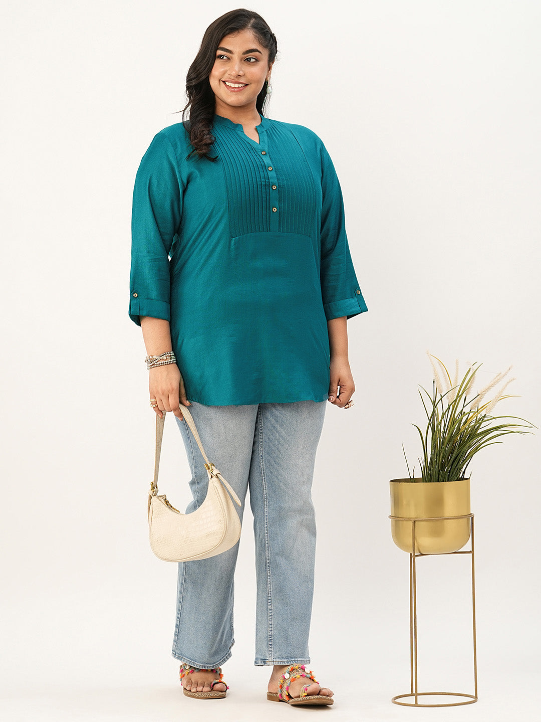 Teal Comfort Fit Rayon Tunics for Women Online in India Hip Length Straight - Zola