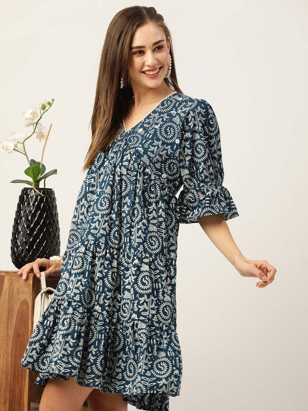 Buy Blue Comfort Fit Cotton Ethnic Dress for Women Online - Zola