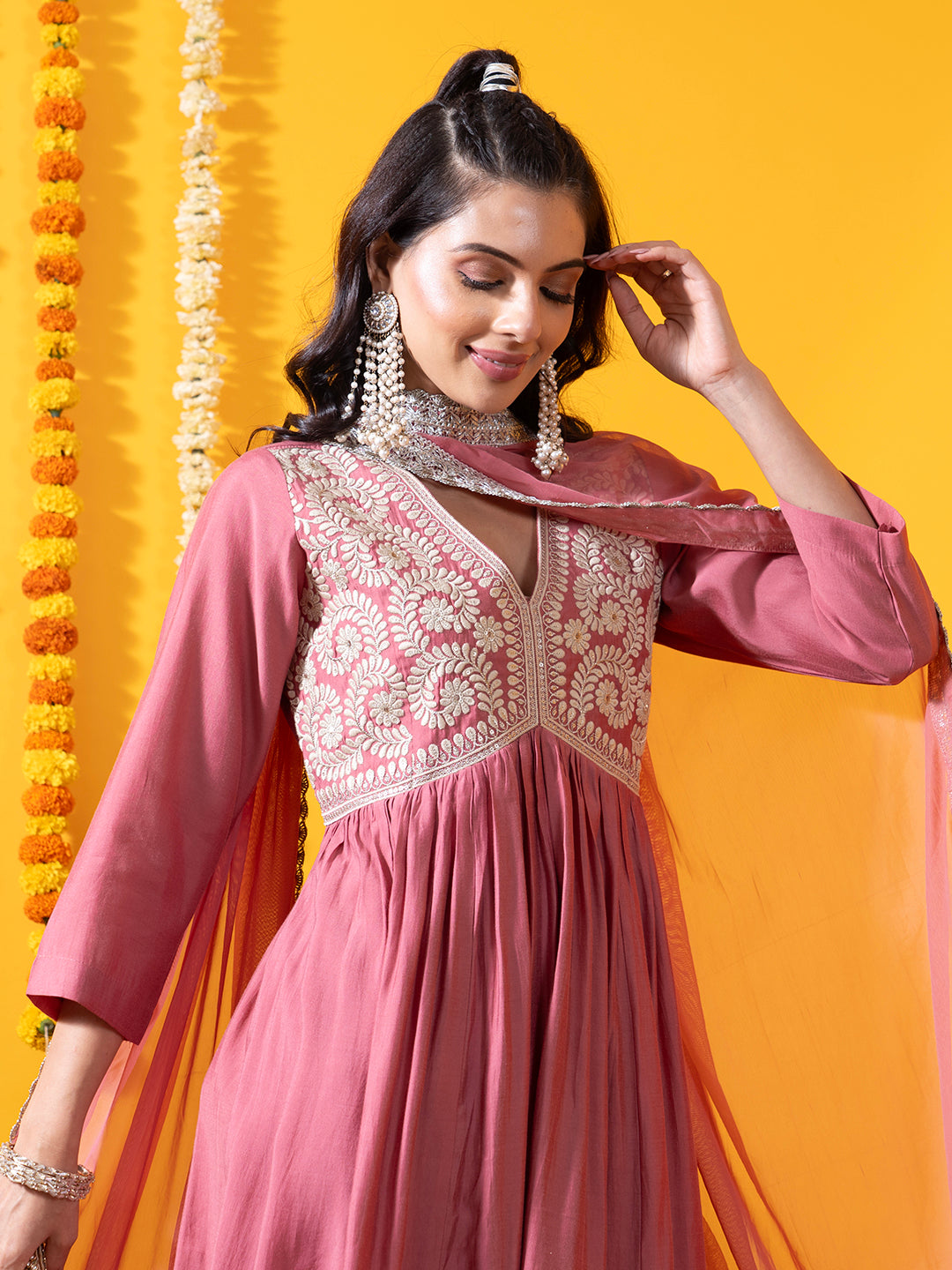 Buy Onion Comfort Fit Chanderi Silk Suit Set for Women Online - Zola