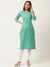 Sea Green Cotton Straight Kurti With Pockets For Women