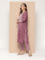 ZOLA Round Neck Cotton Batik Block Print Hand Embroidery Purple Kurta Set With Dupatta For Women