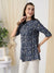 ZOLA Exclusive Cotton NavyBlue A-Line Tunic With Kantha work & Botanical Print For Women