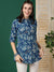 ZOLA Exclusive Cotton Blue A-Line Tunic With Kantha work & Botanical Print For Women