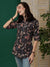 ZOLA Exclusive Cotton Black A-Line Tunic With Kantha work & Floral Print For Women