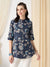 ZOLA Exclusive Cotton NavyBlue A-Line Tunic With Kantha work & Floral Print For Women