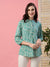 ZOLA Exclusive Cotton Teal A-Line Tunic With Kantha work & Floral Print For Women